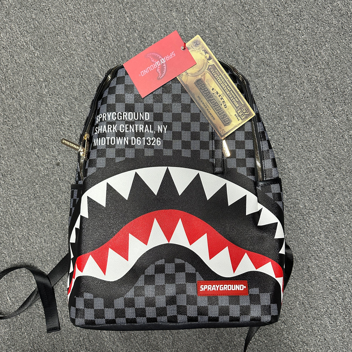 Sprayground "Shark Central" Saffiano Checkered Backpack