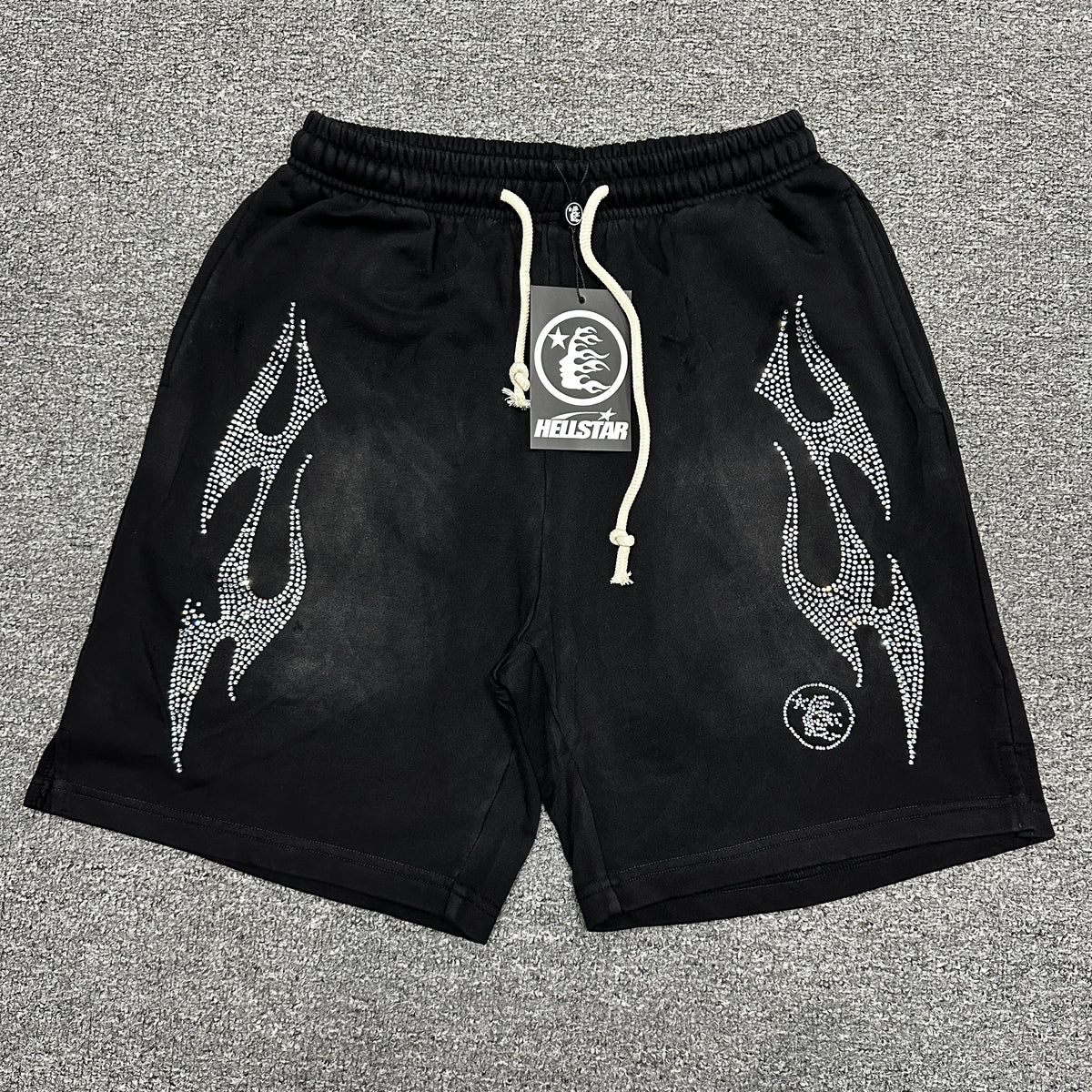 Hellstar Studios "Washed Flame" Rhinestone Sweat Shorts