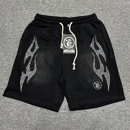 Hellstar Studios "Washed Flame" Rhinestone Sweat Shorts