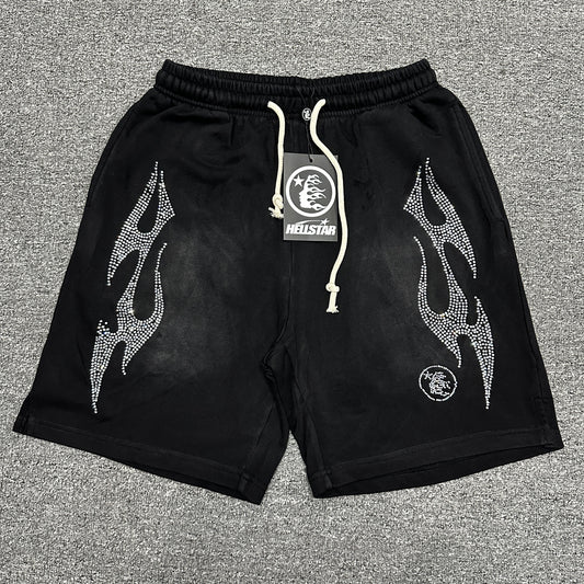Hellstar Studios "Washed Flame" Rhinestone Sweat Shorts