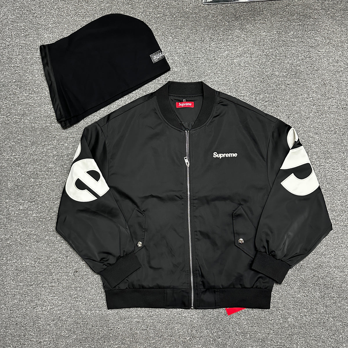 Supreme Satin Appliqué Zip Up Hooded Sweatshirt