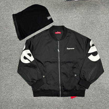 Supreme Satin Appliqué Zip Up Hooded Sweatshirt