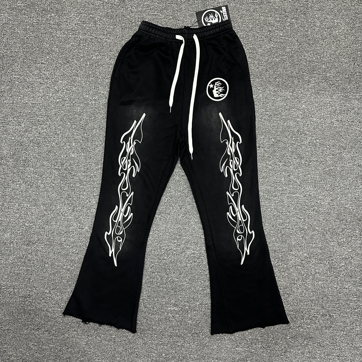 Hellstar Studios Racer Black Flame Flared Sweatpants