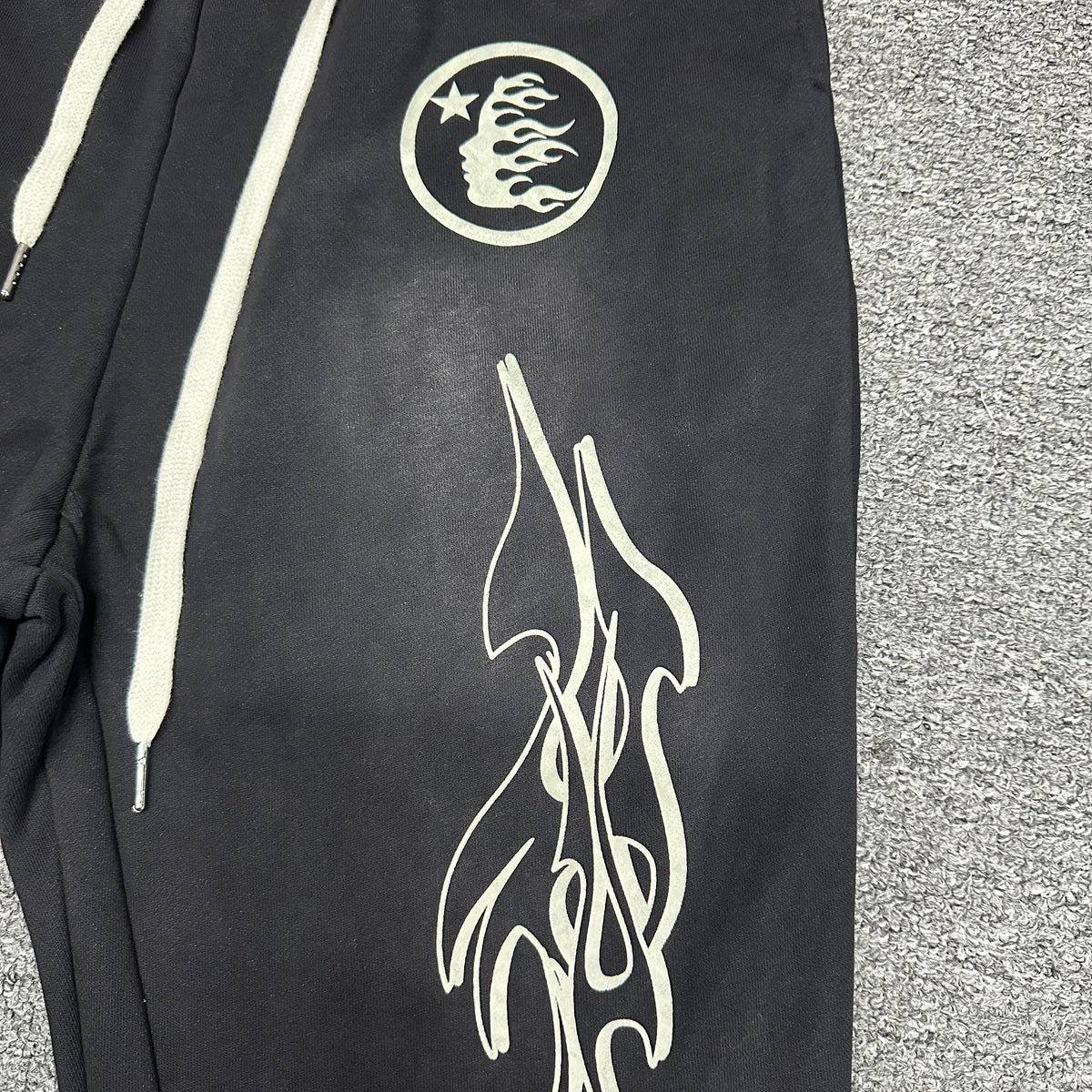 Hellstar Studios Racer Black Flame Flared Sweatpants
