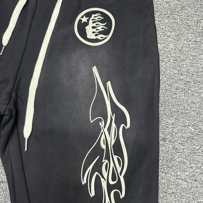Hellstar Studios Racer Black Flame Flared Sweatpants
