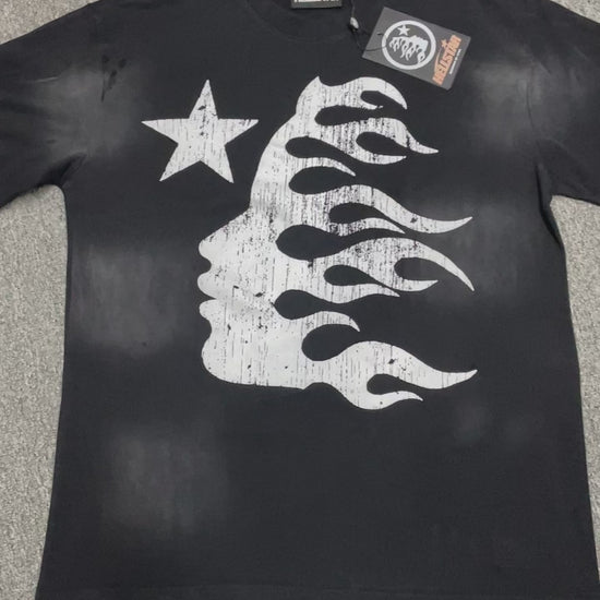 Hellstar Flame Face Logo washed black T-shirt front view