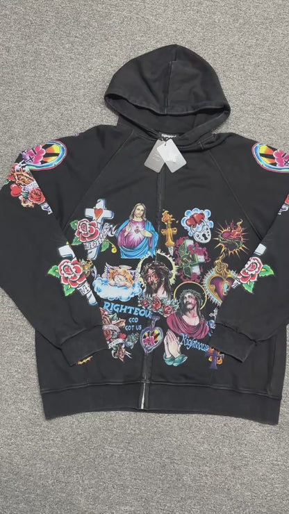 We Are Righteous "Risen King" Cropped Zip-Up Hoodie