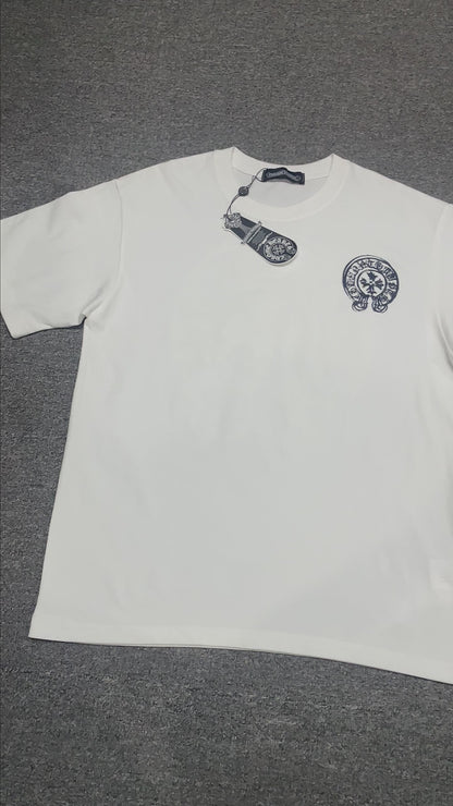 Chrome Hearts Distressed Horseshoe Cross T-Shirt | White Gothic Graphic Tee Wholesale