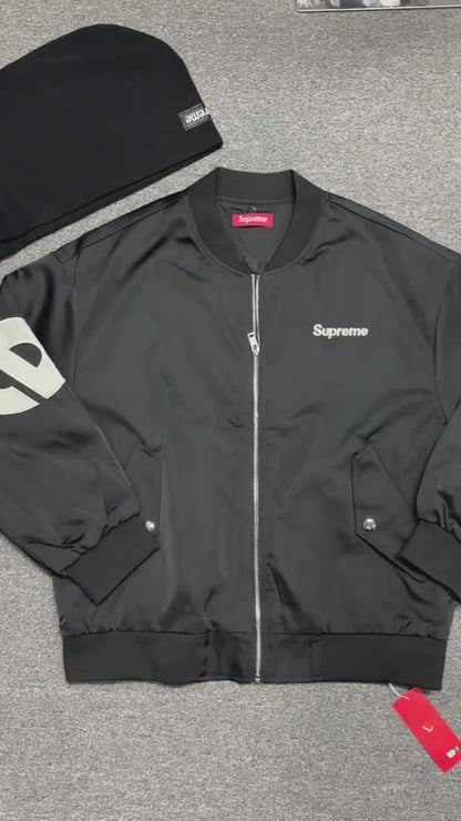 Supreme Satin Appliqué Zip Up Hooded Sweatshirt