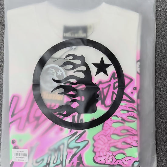 Hellstar No Guts No Glory T-Shirt in White and Pink front view with oversized anatomy graphic
