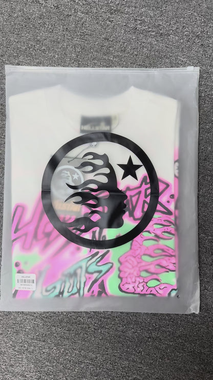 Hellstar No Guts No Glory T-Shirt in White and Pink front view with oversized anatomy graphic