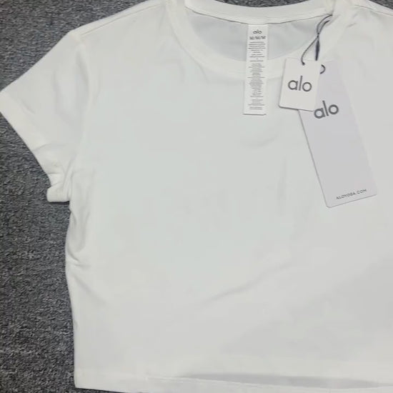 ALO Alosoft Crop Finesse Short Sleeve in White front view