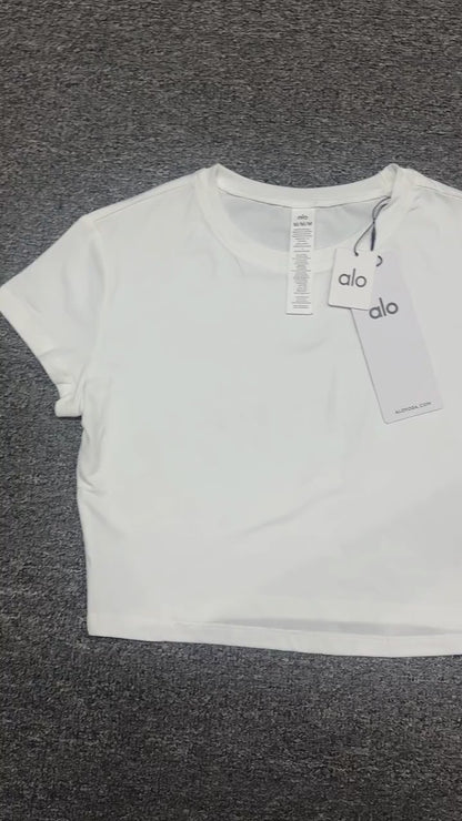 ALO Alosoft Crop Finesse Short Sleeve in White front view