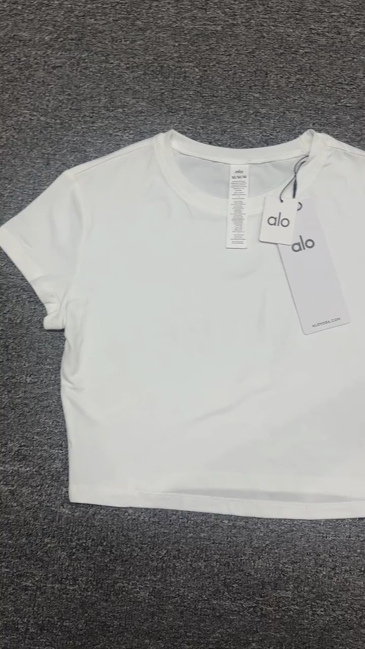 ALO Alosoft Crop Finesse Short Sleeve in White front view