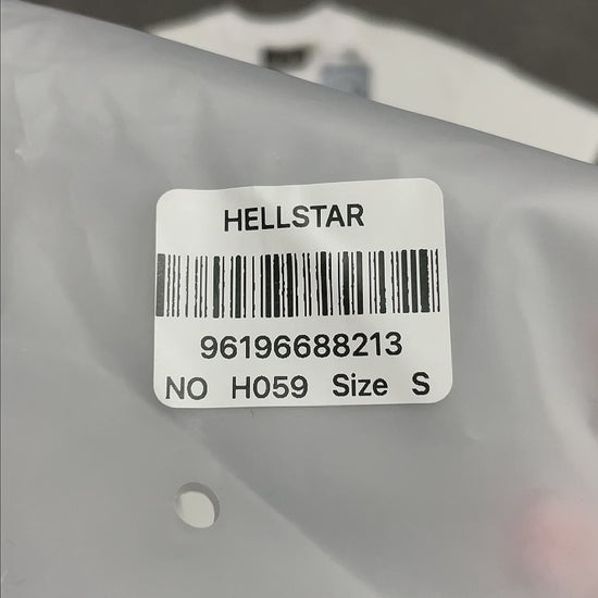 Full oversized black H Star graphic on Hellstar white T-shirt