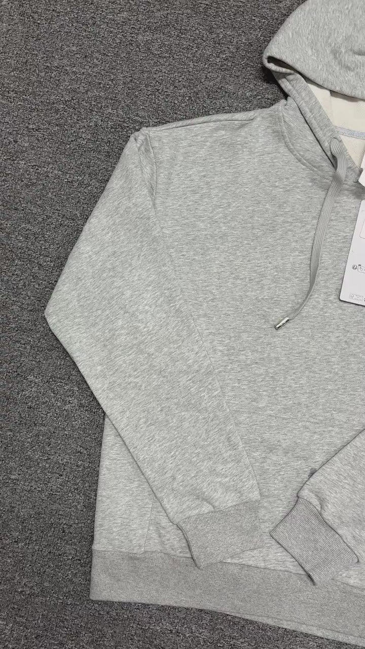 ALO Accolade Hoodie in Athletic Heather Grey front view with embroidered chest logo