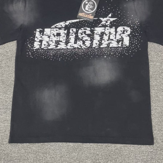 Hellstar Classic Rhinestone Logo washed black T-shirt front view