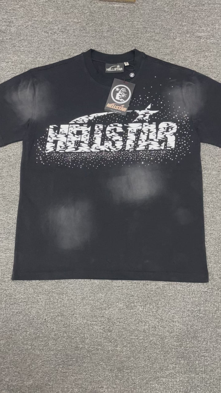 Hellstar Classic Rhinestone Logo washed black T-shirt front view