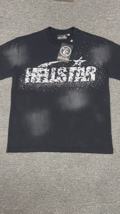Hellstar Classic Rhinestone Logo washed black T-shirt front view