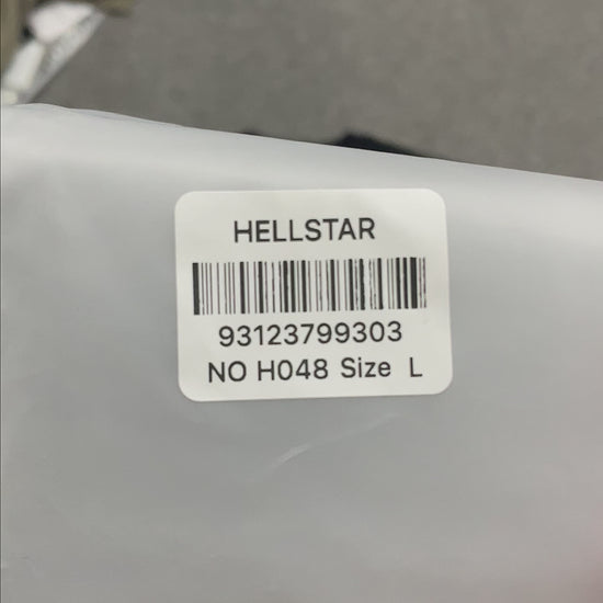 Hellstar Red Gradient Sports Logo T-Shirt in black front view with red and white motion graphic