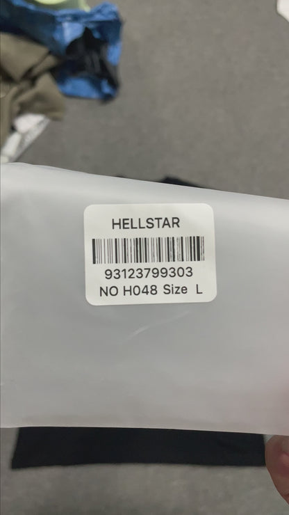 Hellstar Red Gradient Sports Logo T-Shirt in black front view with red and white motion graphic