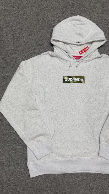 Supreme Box Logo Hooded Sweatshirt (FW23) in Ash Grey