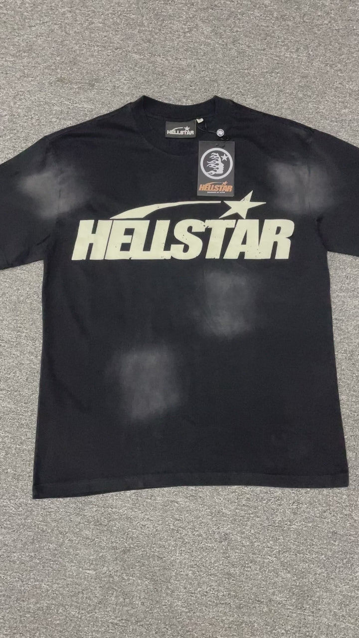 Hellstar Classic Logo T-shirt in washed black front view