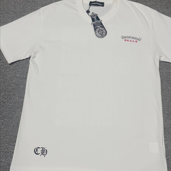 Chrome Hearts American Flag T-shirt collar stitching hang tag and neck label detail