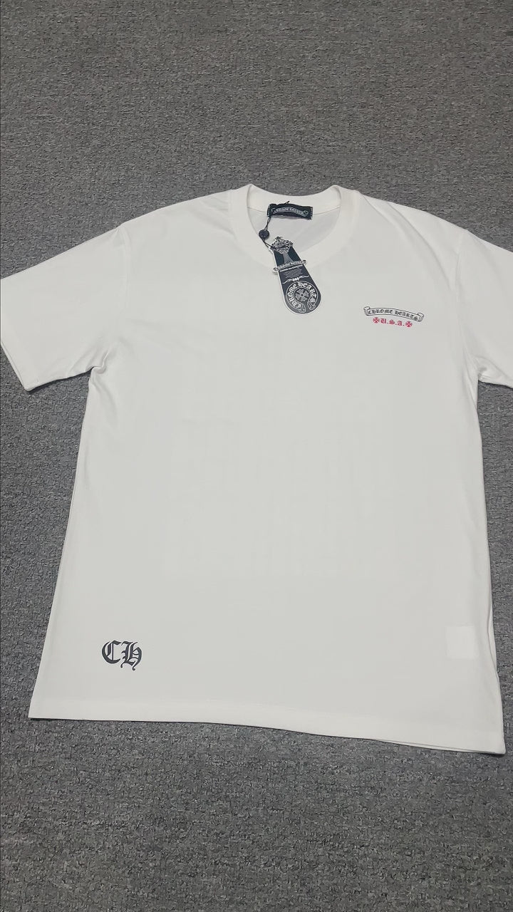 Chrome Hearts American Flag T-shirt collar stitching hang tag and neck label detail