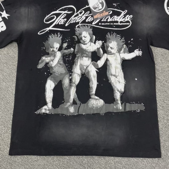 Hellstar The Path to Paradise cherub graphic T-shirt in washed black front view