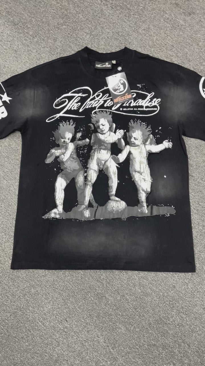 Hellstar The Path to Paradise cherub graphic T-shirt in washed black front view