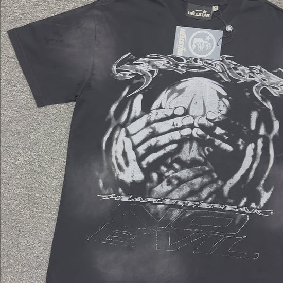 Hellstar No Evil graphic washed black T-shirt front view