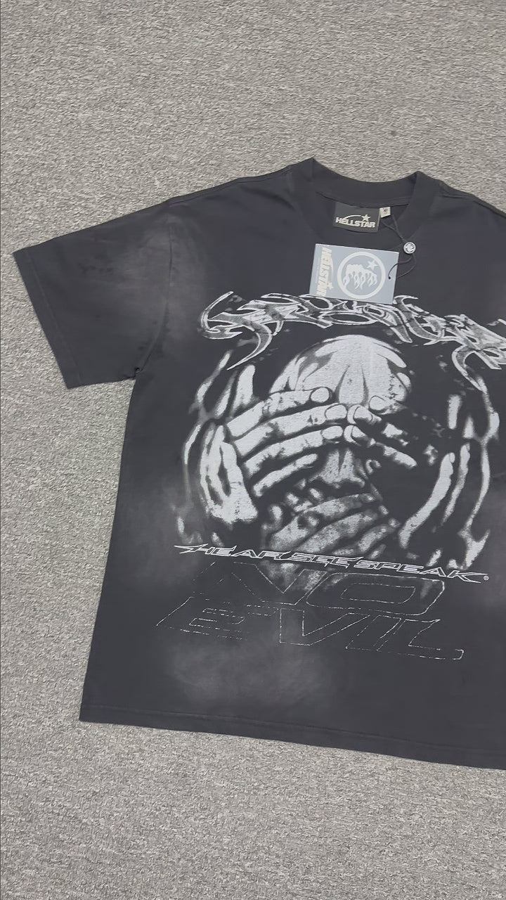 Hellstar No Evil graphic washed black T-shirt front view