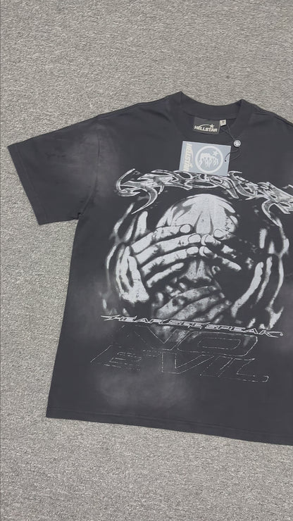 Hellstar No Evil graphic washed black T-shirt front view