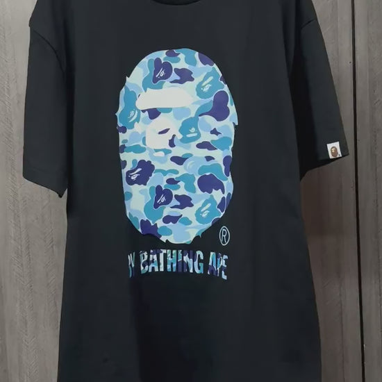 BAPE Black blue ABC camo Ape Head graphic T-shirt front view
