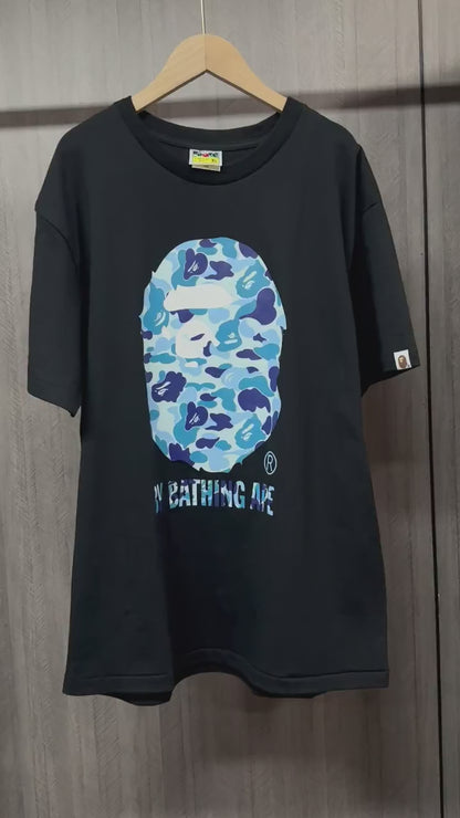 BAPE Black blue ABC camo Ape Head graphic T-shirt front view