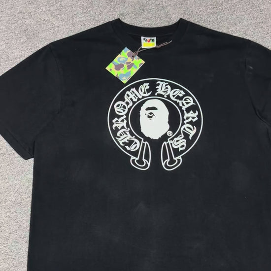 Black BAPE x Chrome Hearts Ape Head graphic T-shirt front view