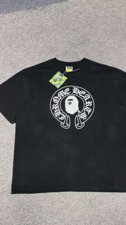 Black BAPE x Chrome Hearts Ape Head graphic T-shirt front view