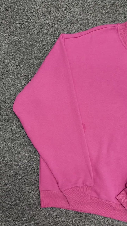 ALO Accolade Crew Neck Pullover in Paradise Pink front view with silver chest logo