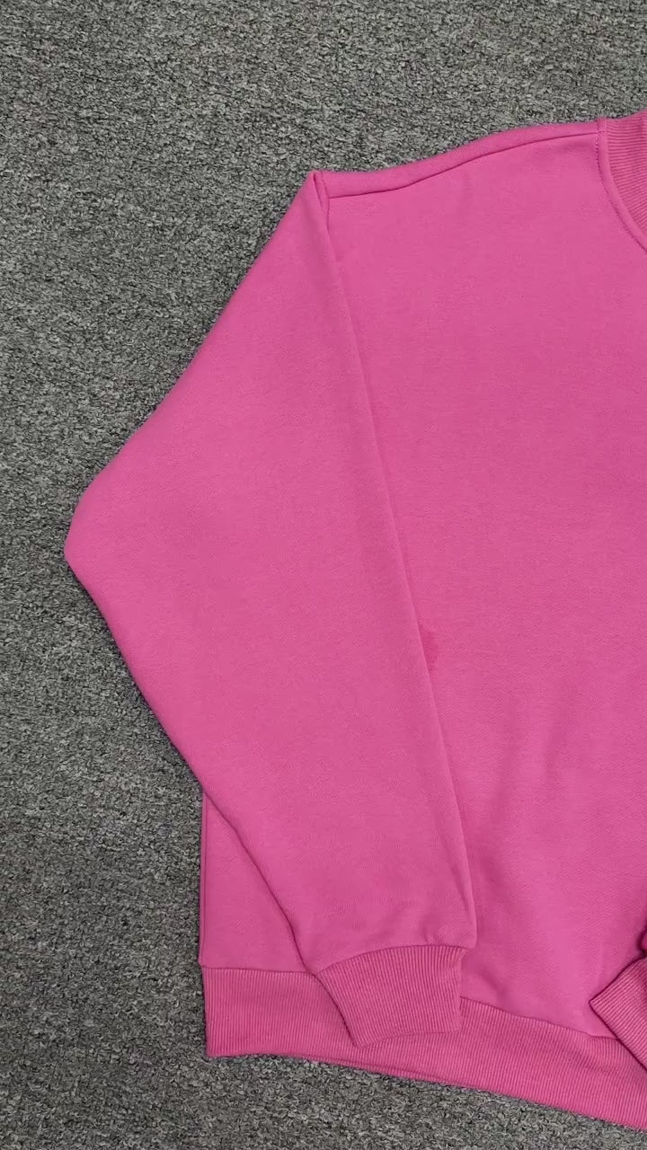 ALO Accolade Crew Neck Pullover in Paradise Pink front view with silver chest logo