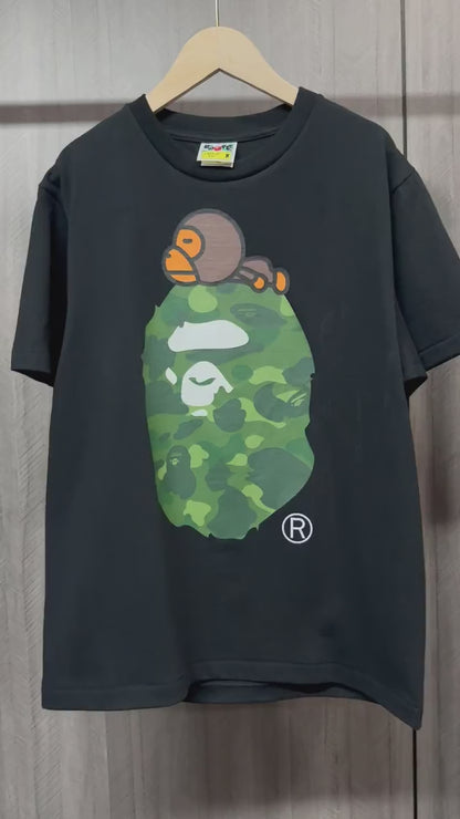 BAPE Black green ABC camo Milo on Big Ape graphic T-shirt front view