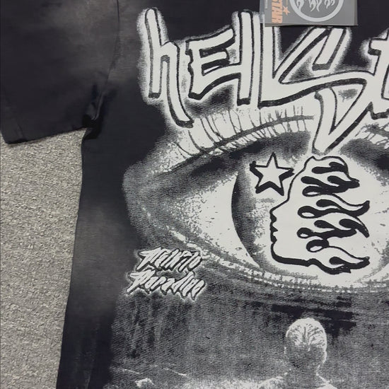 Hellstar Eyeball graphic washed black T-shirt front view