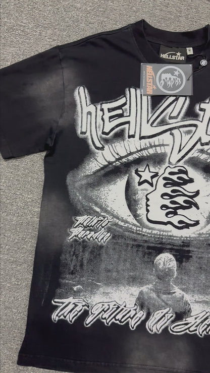 Hellstar Eyeball graphic washed black T-shirt front view