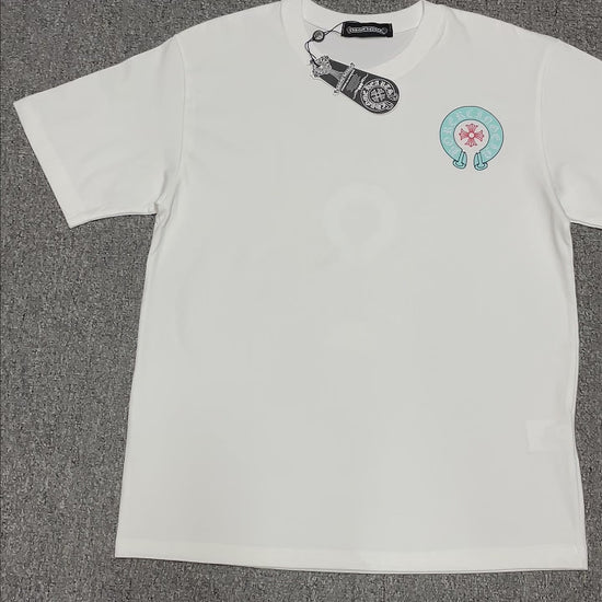 White Chrome Hearts horseshoe cross logo graphic t-shirt front view