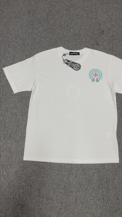 White Chrome Hearts horseshoe cross logo graphic t-shirt front view