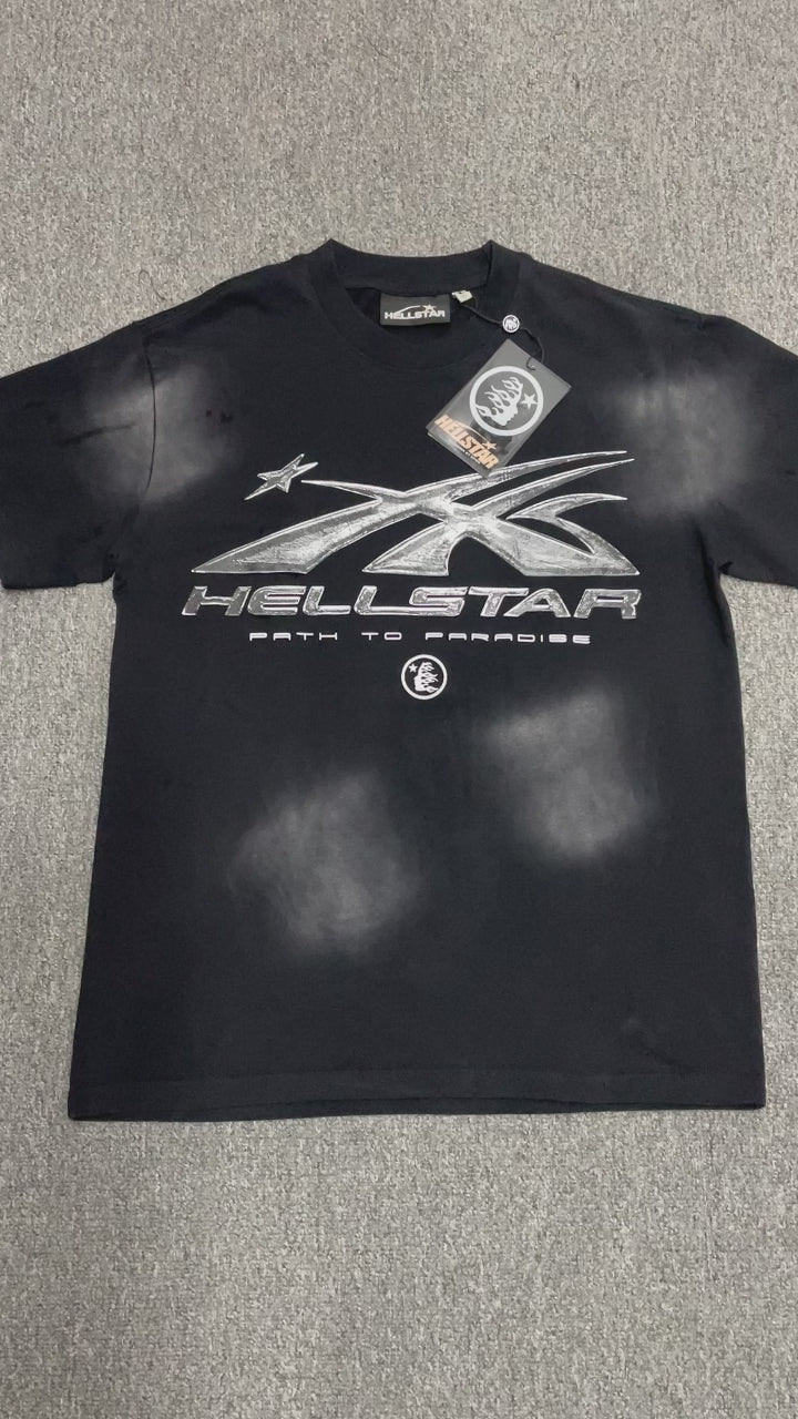 Hellstar Chrome Logo T-shirt in washed black front view