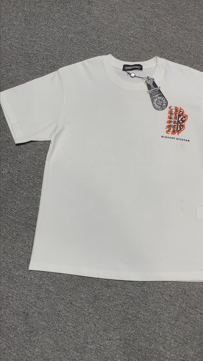 Chrome Hearts Orange Floral Cross Graphic T-Shirt | Distressed Gothic Tee Wholesale