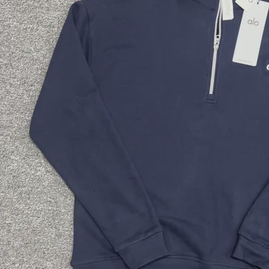 ALO Accolade 1/4 Zip Pullover in Athletic Heather Grey front view