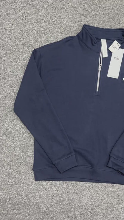ALO Accolade 1/4 Zip Pullover in Athletic Heather Grey front view