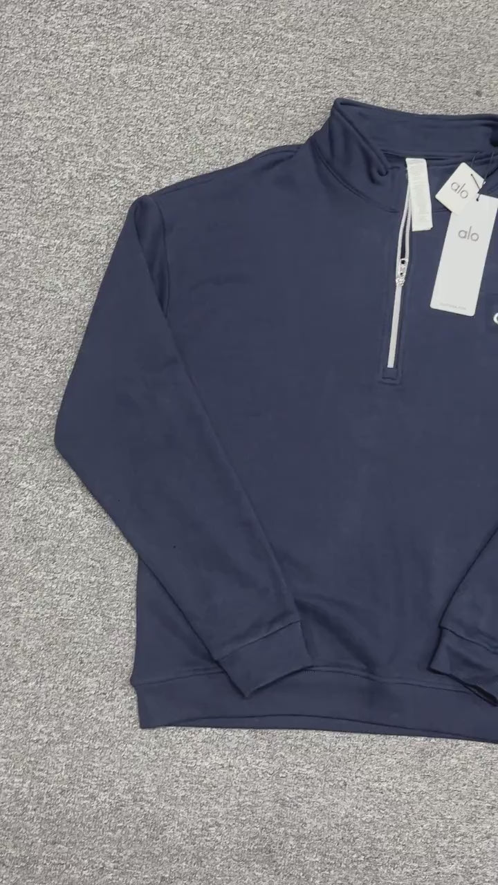 ALO Accolade 1/4 Zip Pullover in Athletic Heather Grey front view
